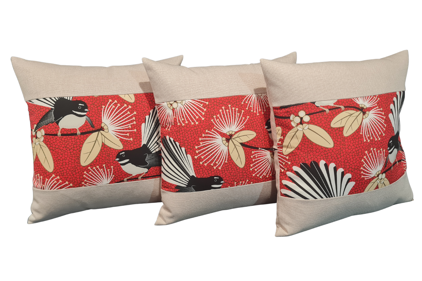 Pīwakawaka /  Fantail Cushion Cover - Linen Border - # B