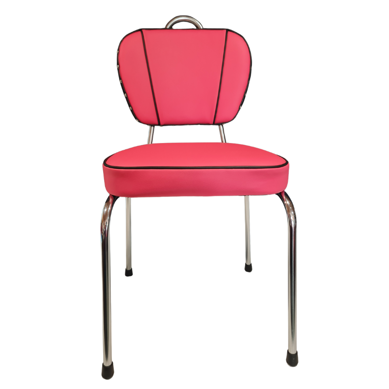 Restored Vintage Chrome Kitchen Chairs - Set of 4 - Pink & Black