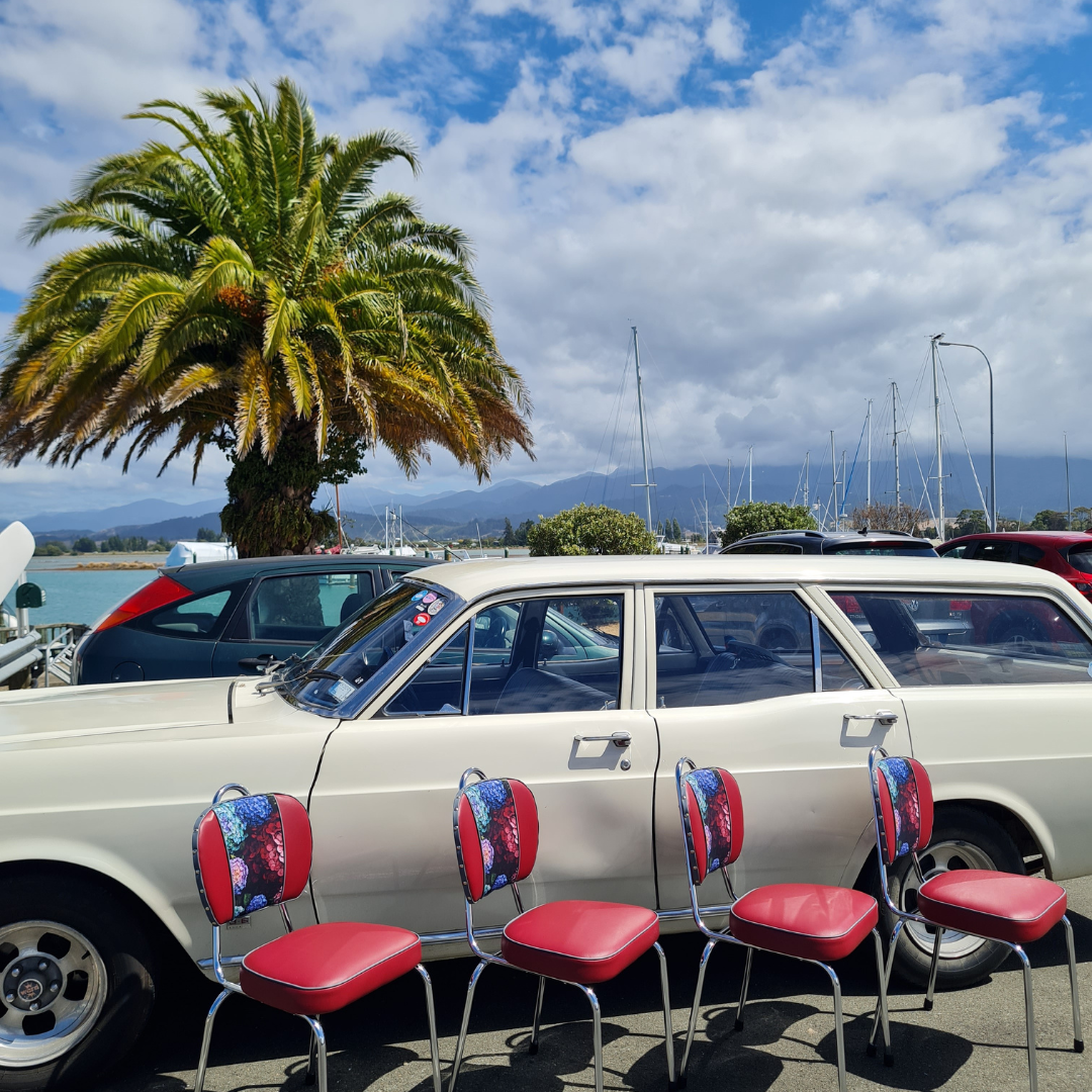 Hydrangea Chrome Chairs "Set of 4" Burgundy