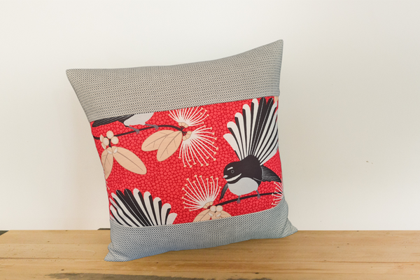 Pīwakawaka Cushion Cover - Red Fantail - Gili Wulf Border
