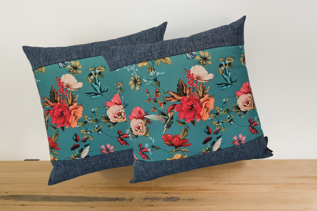 Hummingbird Cushion Cover - Ocean Border- Pair
