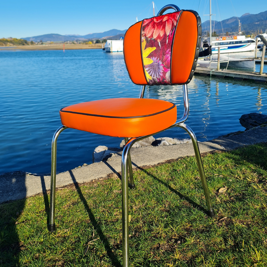 Orange Chrome Chair "Velvet Floral"