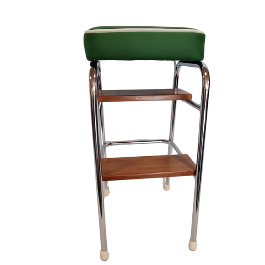 Retro Chrome Step Stool - Seat- Green
