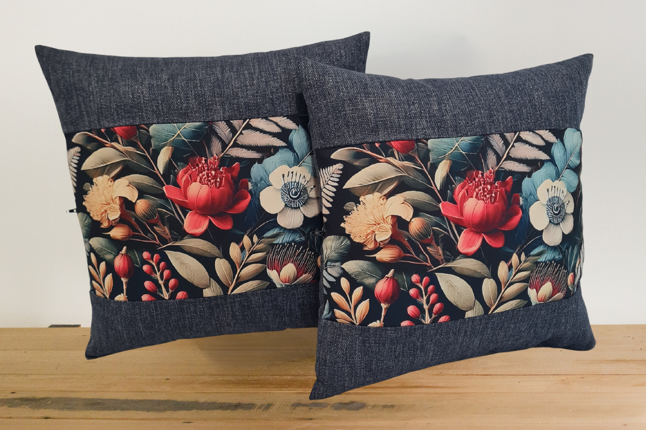 Kanuka Cushion Covers - Navy Border - Set of 3