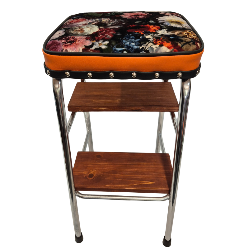 1960s Retro Chrome Step Stool – Flower bomb Fabric