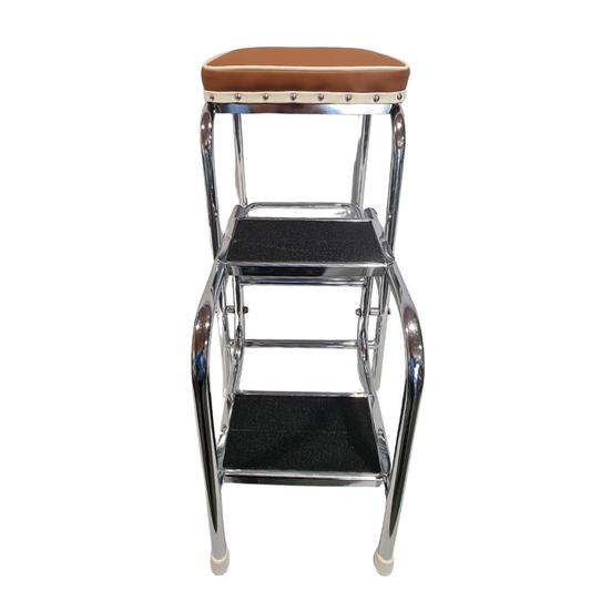 Retro Chrome Step Stool - Seat - 3 step