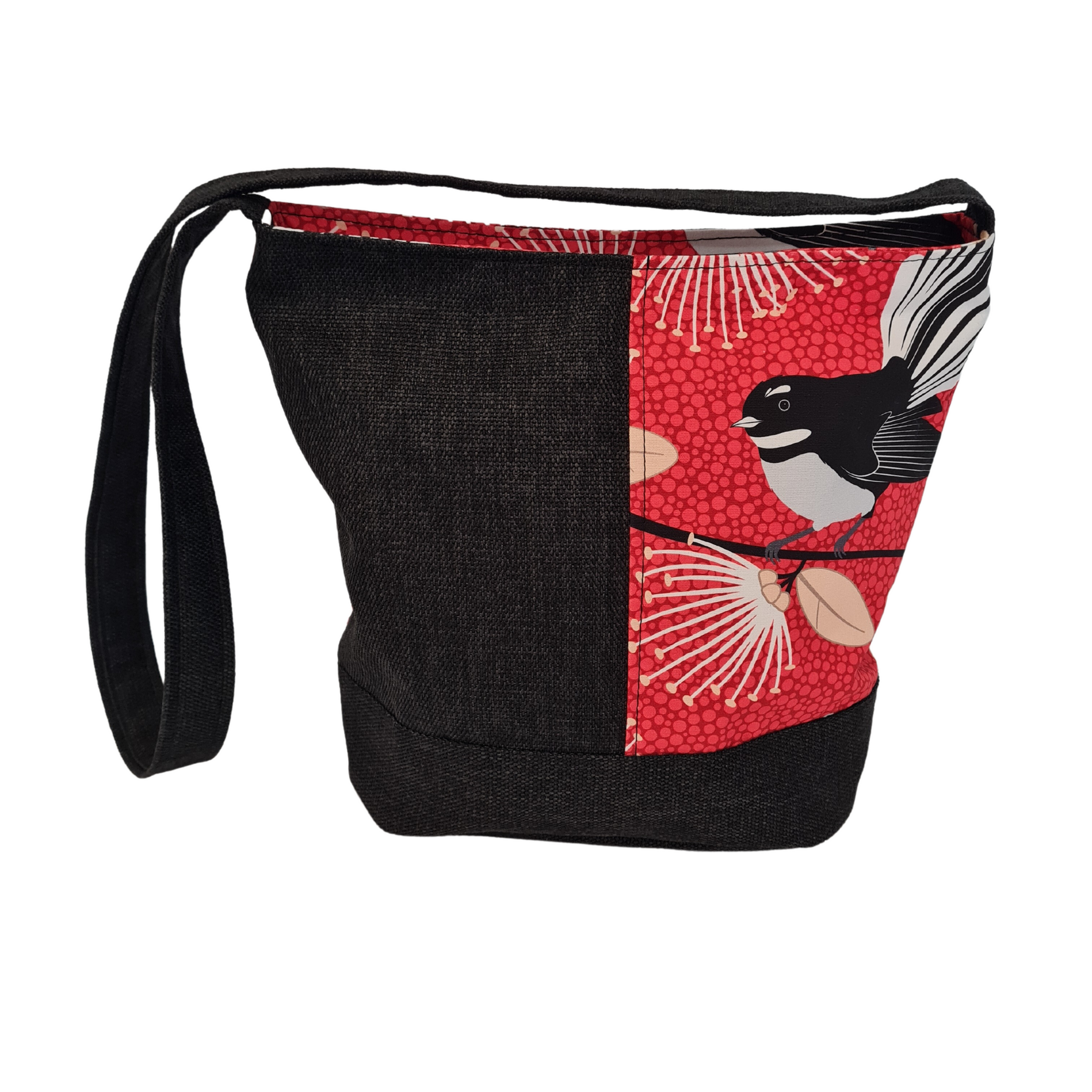 Bucket bag - Red Pīwakawaka - Fantails - Shoulder Bag