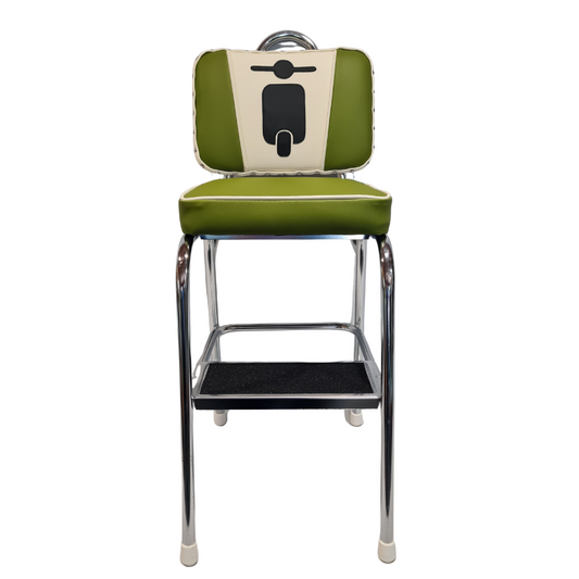 Unique Retro Step Stool - Seat - Scooter - Olive