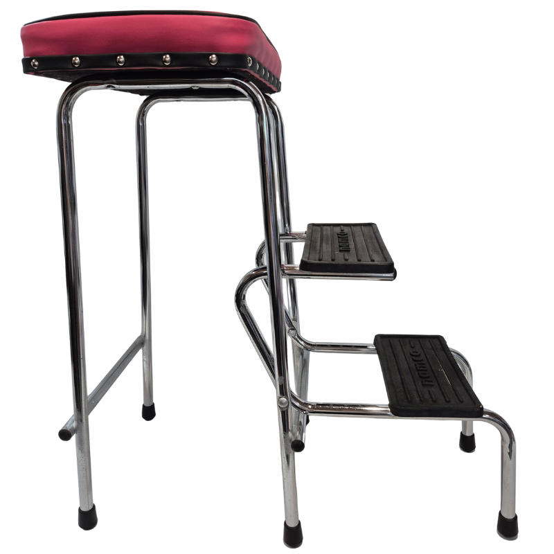 1960s Retro Chrome Step Stool with fold down steps