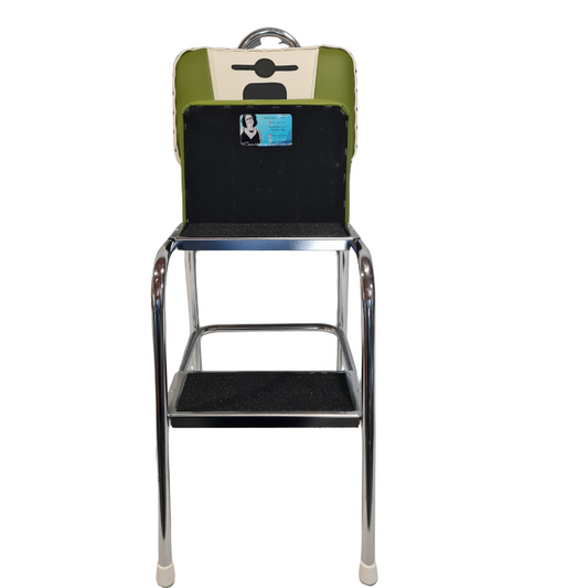 Unique Retro Step Stool - Seat - Scooter - Olive