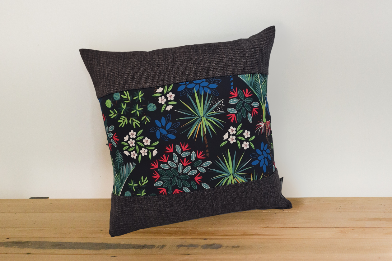 Nikau Fauna Cushion Cover - Slate Border - #1