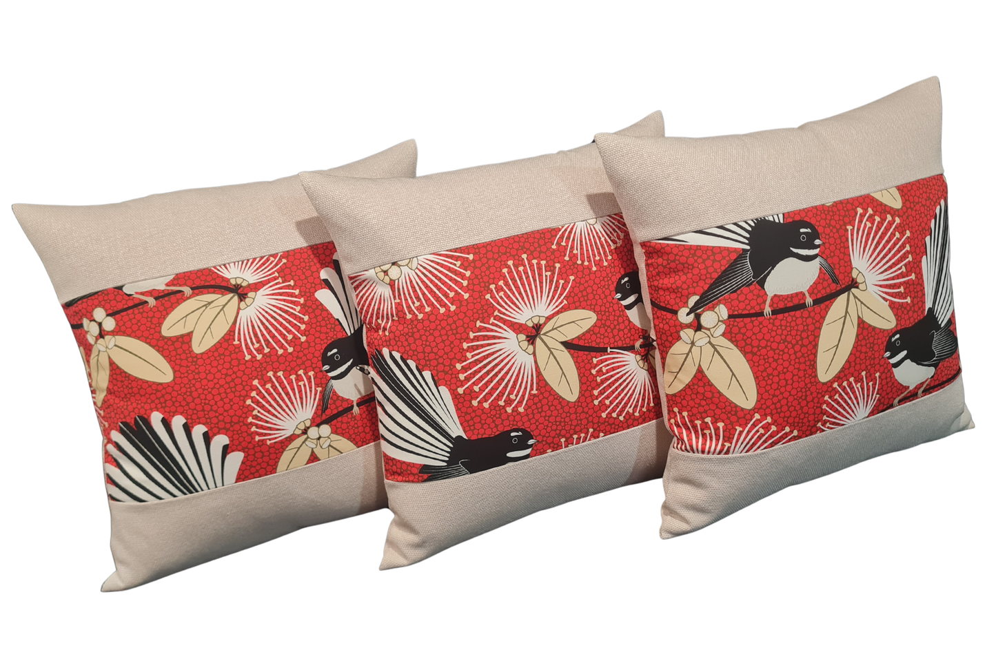 Pīwakawaka /  Fantail Cushion Cover - Linen Border - # B