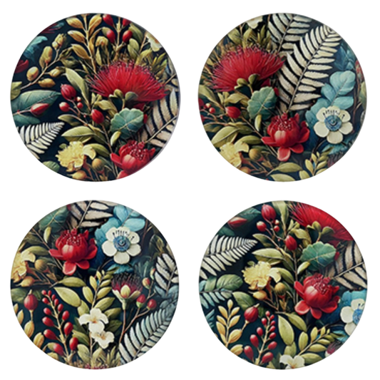 Coaster Set Pohutukawa floral themed