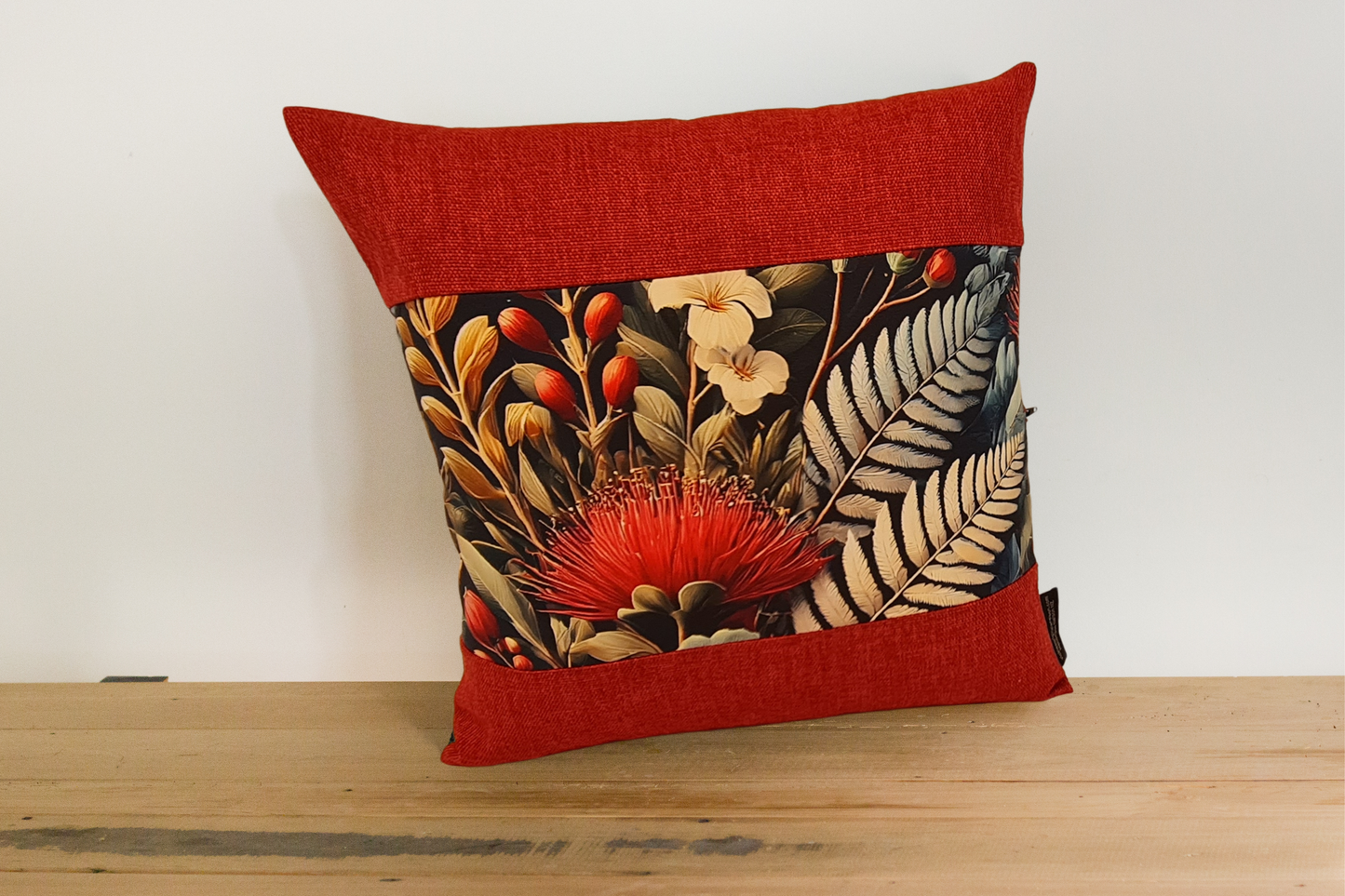 Pohutukawa Cushion Cover - Cherry Border