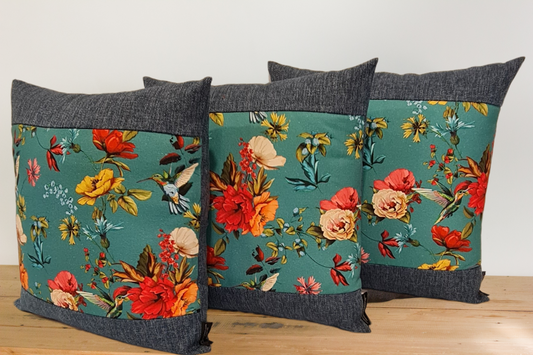 Hummingbird Cushion Covers - Ocean Border - Set of 3