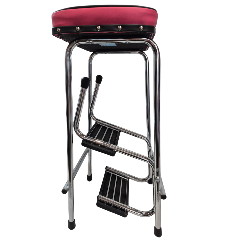 1960s Retro Chrome Step Stool with fold down steps