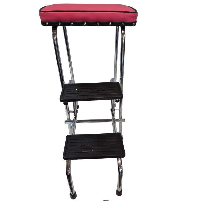 1960s Retro Chrome Step Stool with fold down steps