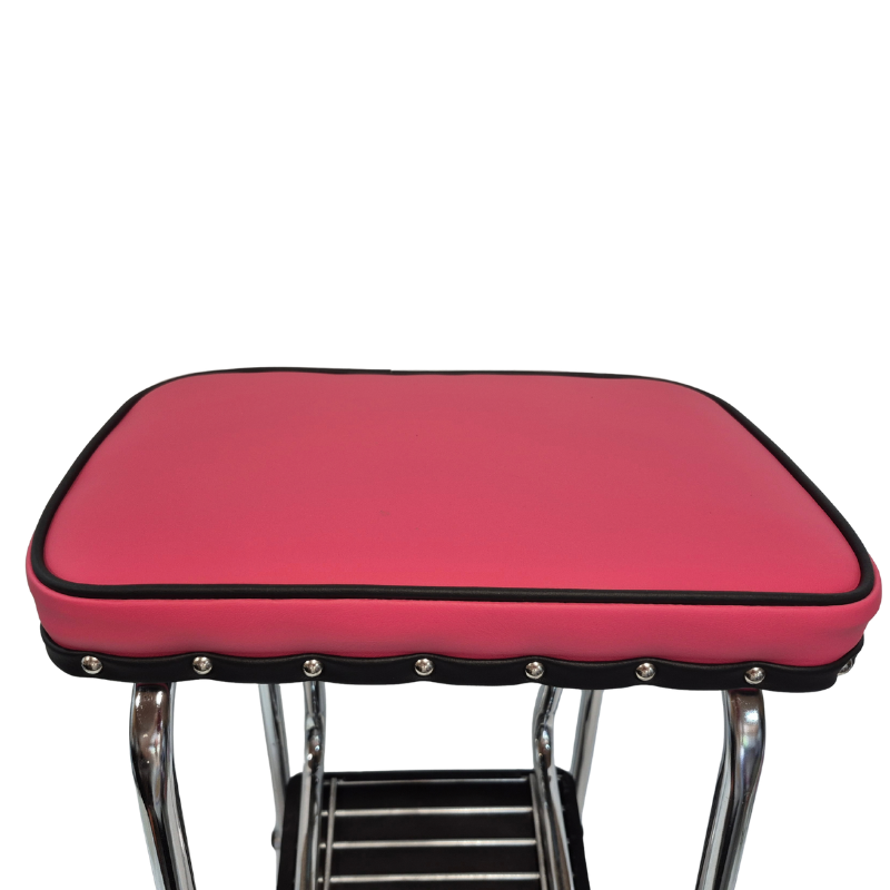 1960s Retro Chrome Step Stool with fold down steps