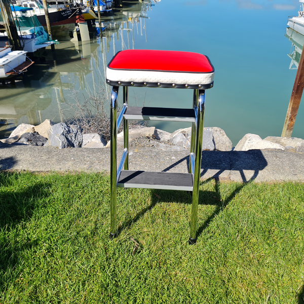 Retro Chrome Step Stool - Seat Red