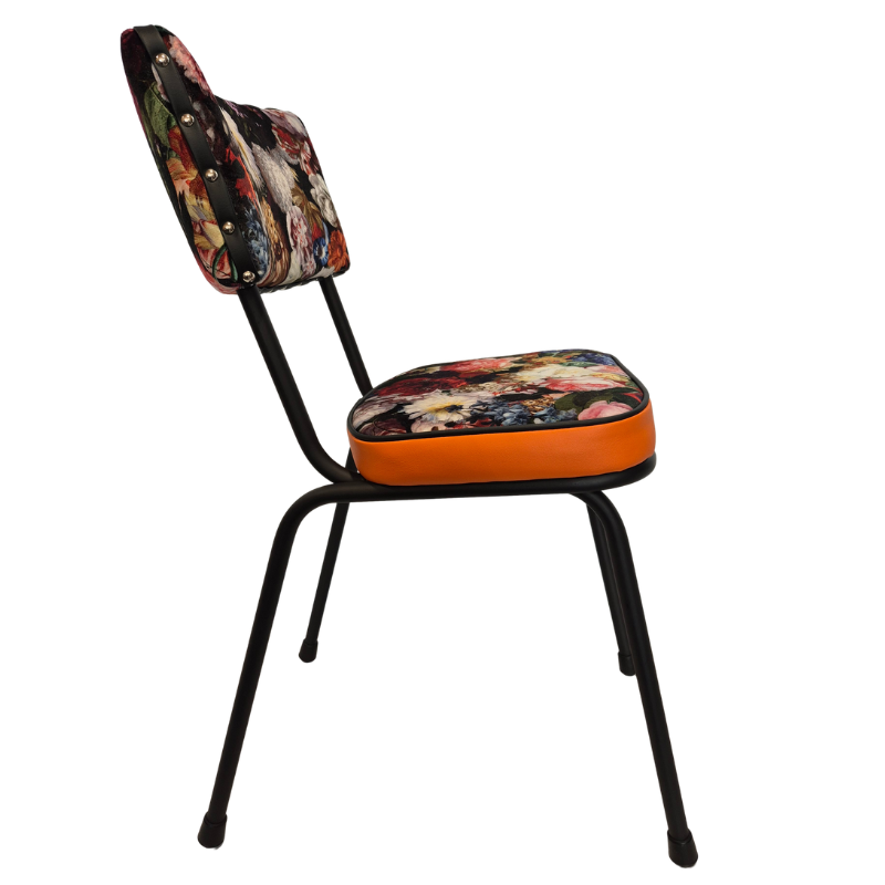 Upcycled 1960s Retro Dining Chairs – One-of-a-Kind Set of 4 "Flower bomb"