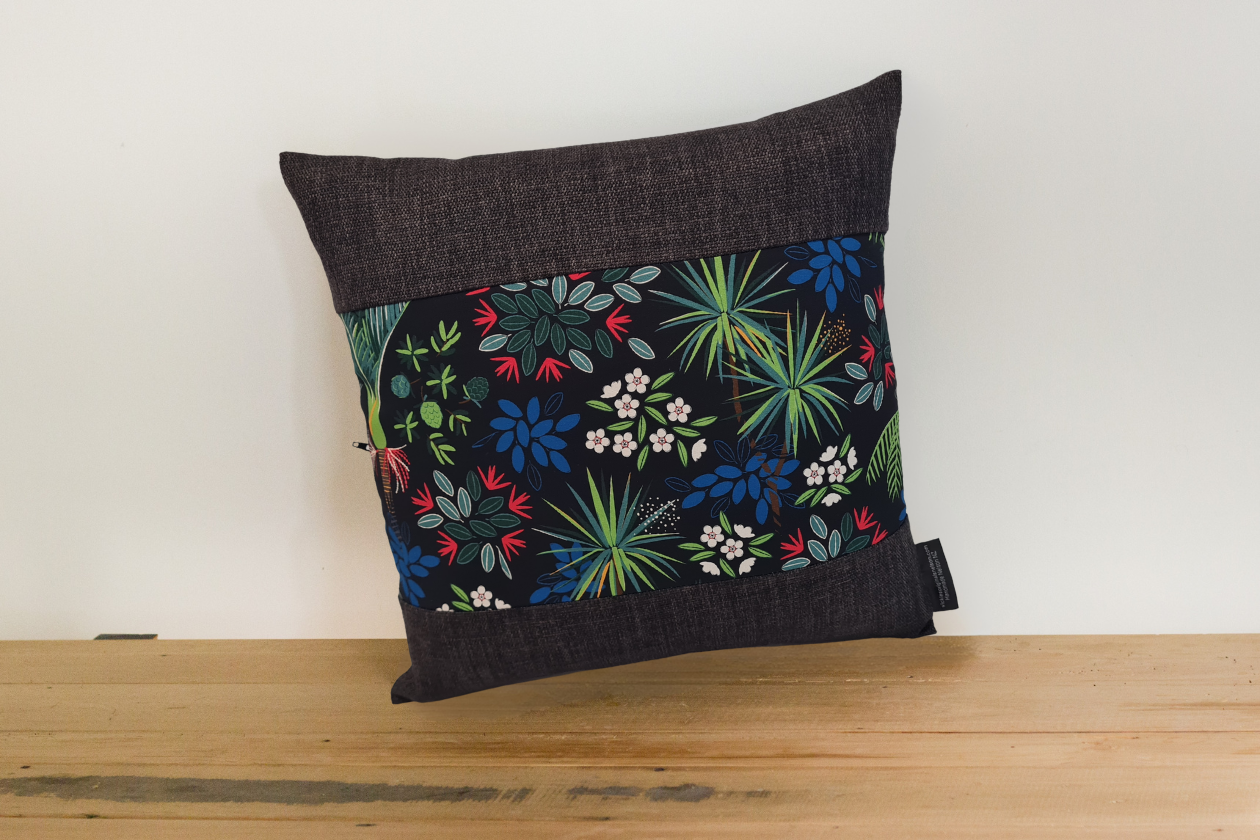 Nikau Fauna Cushion Cover - Slate Border - #1