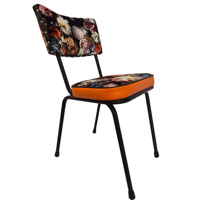 Upcycled 1960s Retro Dining Chairs – One-of-a-Kind Set of 4 "Flower bomb"