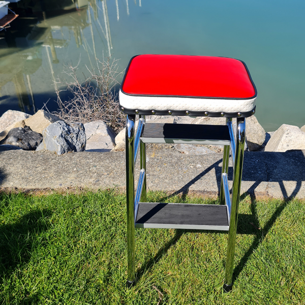 Retro Chrome Step Stool - Seat Red