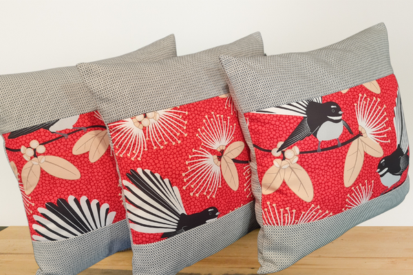 Pīwakawaka Cushion Cover - Red Fantail - Gili Wulf Border