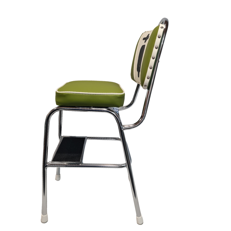 Unique Retro Step Stool - Seat - Scooter - Olive