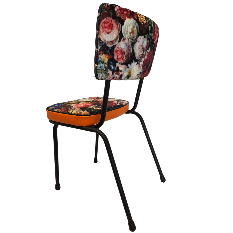 Upcycled 1960s Retro Dining Chairs – One-of-a-Kind Set of 4 "Flower bomb"