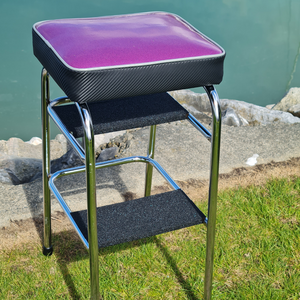 Retro Chrome Step Stool - Seat Purple Glitter