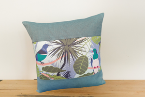 New Zealand Native Cushion Cover - Wood Pigeon & Tui - Gili Kingfisher - Boarder # 3