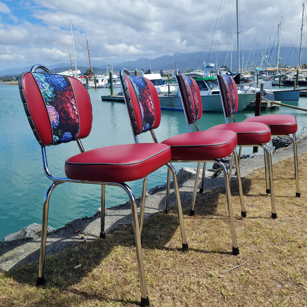 Hydrangea Chrome Chairs "Set of 4" Burgundy