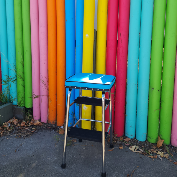 Retro Chrome Step Stool - Seat Blue