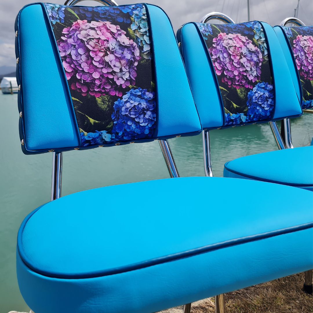 Hydrangea Chrome Chairs "Set of 4" Turquoise