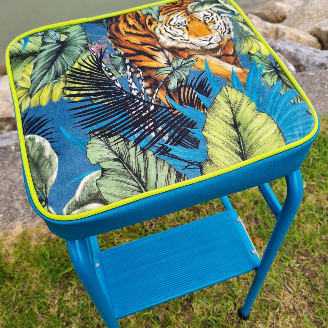 Retro painted Step Stool - Seat - Tiger