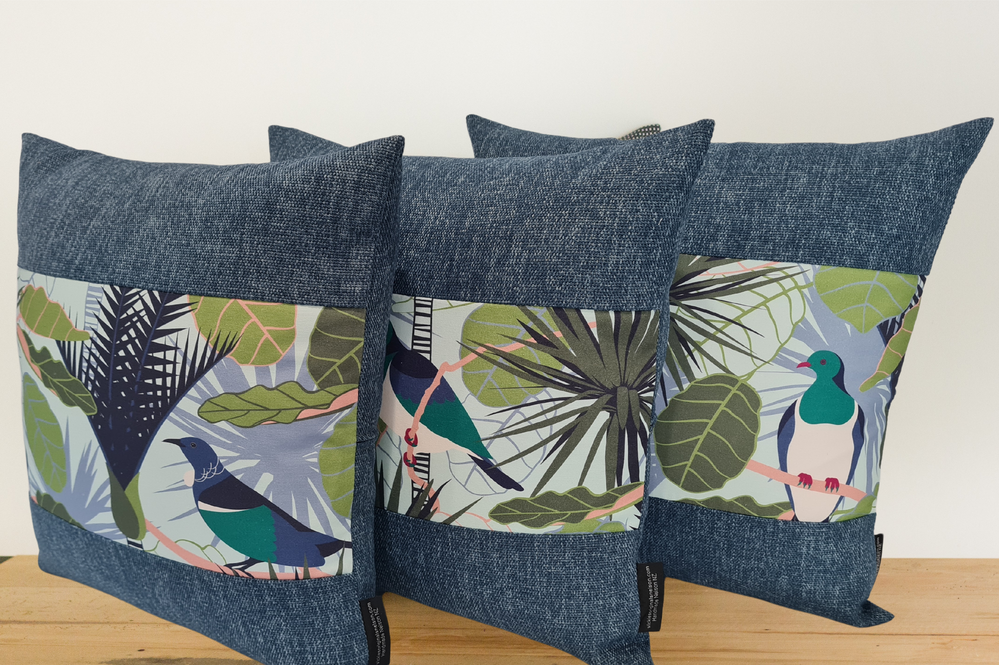 New Zealand Native Cushion Cover - Wood Pigeon & Tui - Boarder Set of 3