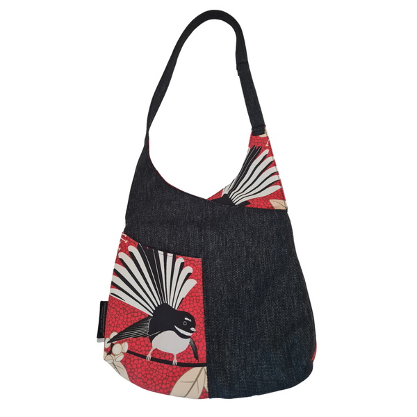 Cross over Bag  - Red Fantail on Black