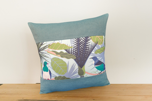 New Zealand Native Cushion Cover - Wood Pigeon & Tui - Gili Kingfisher - Boarder # 1