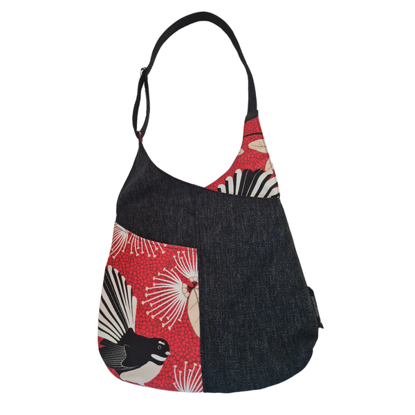 Cross over Bag  - Red Fantail on Black