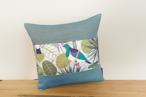 New Zealand Native Cushion Cover - Wood Pigeon & Tui - Gili Kingfisher - Boarder # 2