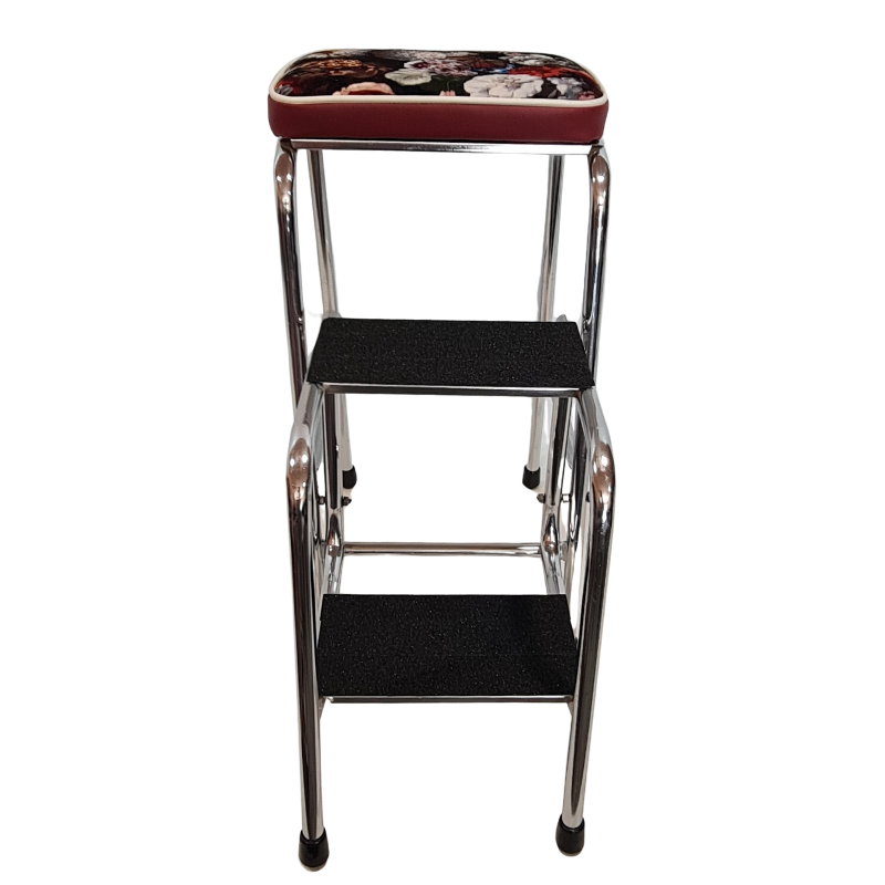 Retro Chrome Step Stool - Seat- Flowerbomb