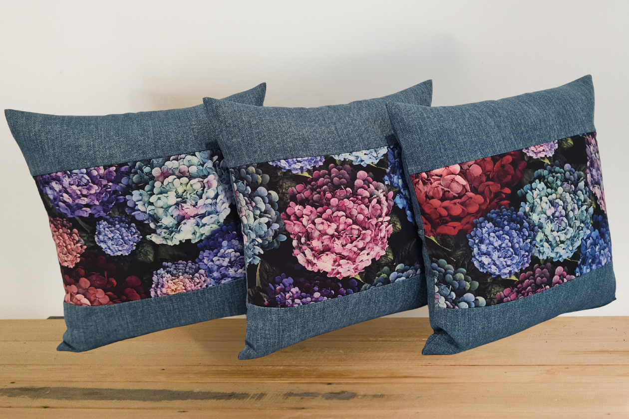 Hydrangea Cushion Covers - Ocean Border - Set of 3