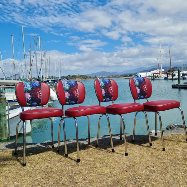Hydrangea Chrome Chairs "Set of 4" Burgundy