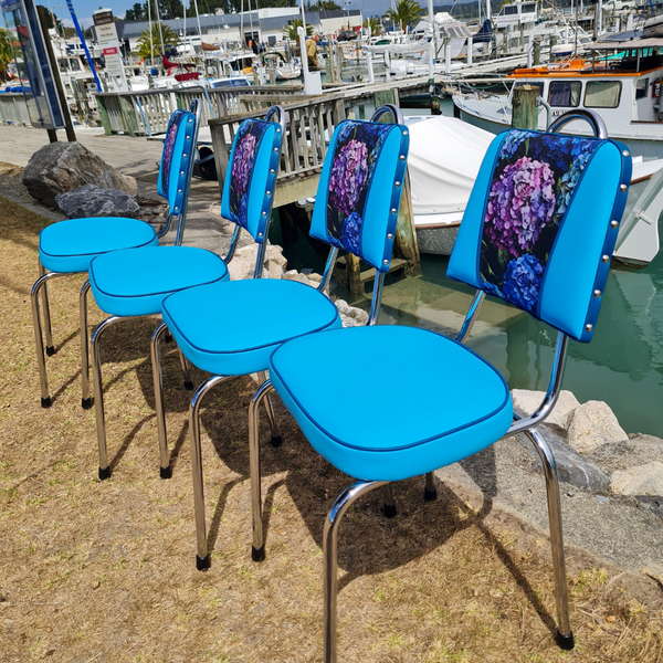 Hydrangea Chrome Chairs "Set of 4" Turquoise