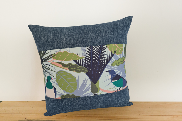 New Zealand Native Cushion Cover - Wood Pigeon & Tui - Boarder # 1