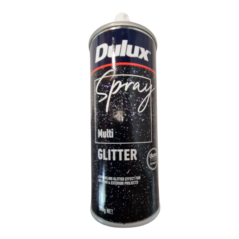 Delux spray can with glitter effect on a white background