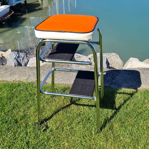 Retro Chrome Step Stool - Seat Orange