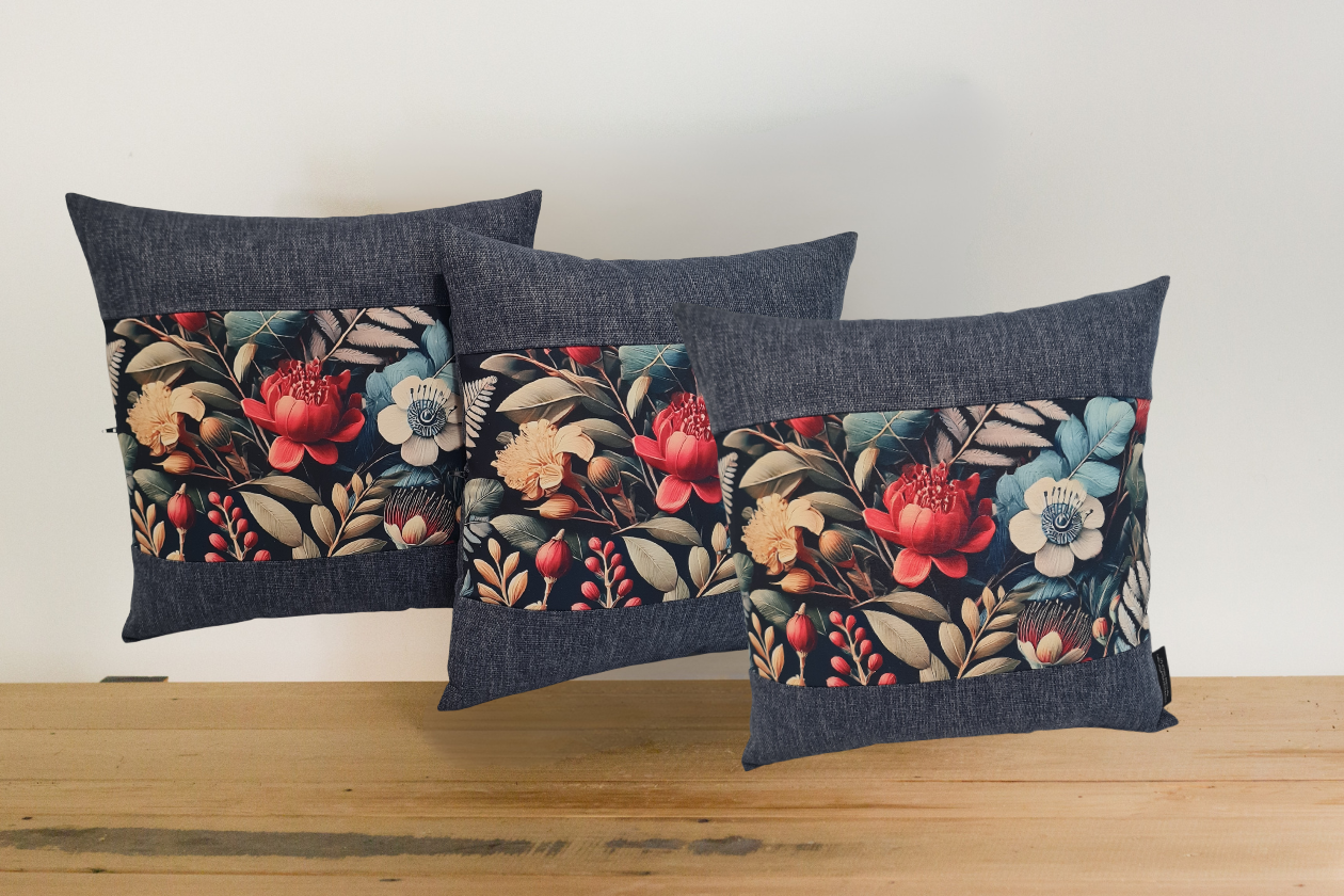 Kanuka Cushion Covers - Navy Border - Set of 3