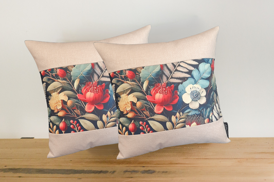 Botanical Cushion Covers - Pair - Keylargo - Linen Border